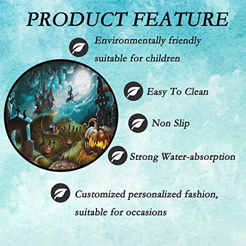 Vdsrup Halloween Doormat Witch Castle Moon Pumpkin Round Floor Mat Non Slip Carpet Yoga Mat Rug for Entryway Living Room Bedroom Home Decor 3' - Image 3