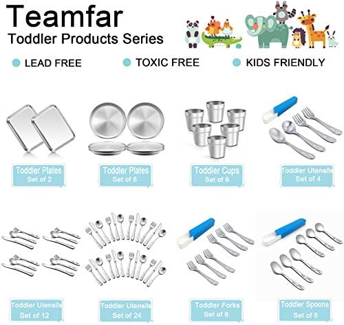 TeamFar Kids Plates, 7.3"×5.3"×0.8", Stainless Steel Plates for Kids Metal Toddler Plate Tray Set for Lunch Dinner Camping, Healthy & Non Toxic, Dishwasher Safe & Oven Safe, Stackable - 2 Pieces - Image 7