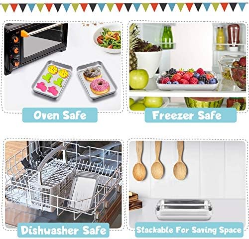 TeamFar Kids Plates, 7.3"×5.3"×0.8", Stainless Steel Plates for Kids Metal Toddler Plate Tray Set for Lunch Dinner Camping, Healthy & Non Toxic, Dishwasher Safe & Oven Safe, Stackable - 2 Pieces - Image 6