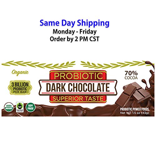 Probiotic Power Foods Healthy Dark Chocolate Bar - Pure Organic Dark Chocolate 70 % Cocoa with Probiotic - Vegan Chocolate Snacks, 1.5 ounce (5 Pack Bulk) - Image 3