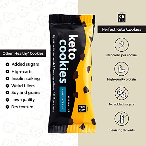 Perfect Keto Cookies - Low Net Carb Snacks & Sweets, No Added Sugar and Gluten-Free Cookies – Keto Food for Healthy and Keto-Friendly Diet - 12 Pack (24 Count), Chocolate Chip - Image 3