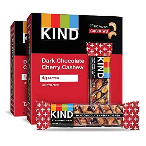 KIND Bars, Dark Chocolate Cherry Cashew + Antioxidants, Gluten Free, 1.4 Ounce Bars, 24 Count