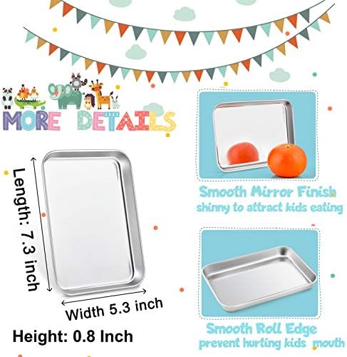 TeamFar Kids Plates, 7.3"×5.3"×0.8", Stainless Steel Plates for Kids Metal Toddler Plate Tray Set for Lunch Dinner Camping, Healthy & Non Toxic, Dishwasher Safe & Oven Safe, Stackable - 2 Pieces - Image 2