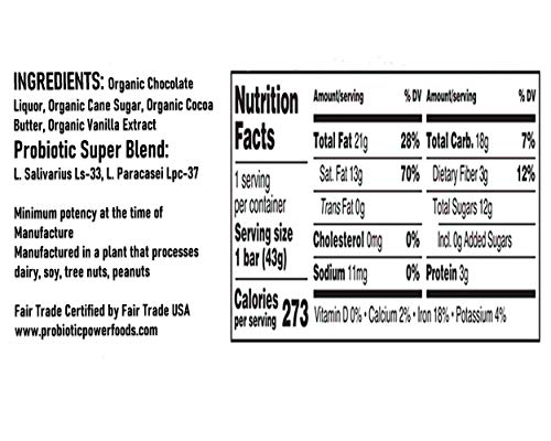 Probiotic Power Foods Healthy Dark Chocolate Bar - Pure Organic Dark Chocolate 70 % Cocoa with Probiotic - Vegan Chocolate Snacks, 1.5 ounce (5 Pack Bulk) - Image 4