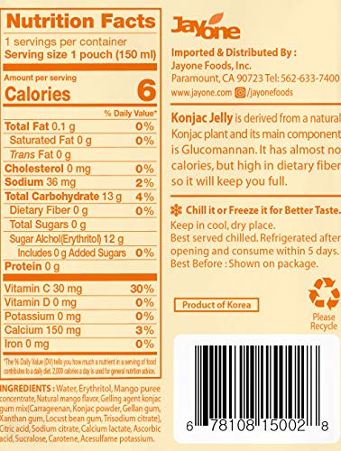 Jayone Drinkable Konjac Jelly (10 Packs of 150ml) - Healthy and Natural Weight Loss Diet Supplement Foods, 0 Gram Sugar, Low Calorie, Only 6 kcal Each Packets (Mango) - Image 3