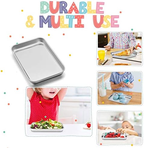 TeamFar Kids Plates, 7.3"×5.3"×0.8", Stainless Steel Plates for Kids Metal Toddler Plate Tray Set for Lunch Dinner Camping, Healthy & Non Toxic, Dishwasher Safe & Oven Safe, Stackable - 2 Pieces - Image 3