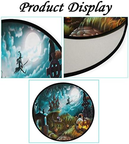 Vdsrup Halloween Doormat Witch Castle Moon Pumpkin Round Floor Mat Non Slip Carpet Yoga Mat Rug for Entryway Living Room Bedroom Home Decor 3' - Image 6