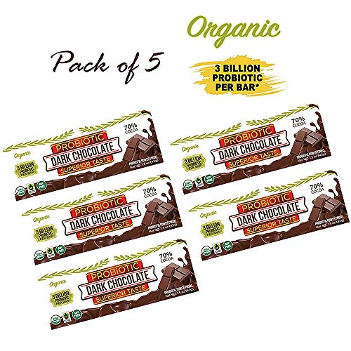 Probiotic Power Foods Healthy Dark Chocolate Bar - Pure Organic Dark Chocolate 70 % Cocoa with Probiotic - Vegan Chocolate Snacks, 1.5 ounce (5 Pack Bulk) - Image 2