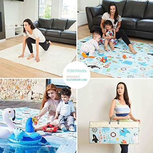 XdeModa Reversible Baby Play Mat & Exercise Mat - Fun & Stylish Foam Floor Playmat for Adults, Kids and Infants. Elegant Room Decor Transforms into Large Fun Activity Gym Mat for Yoga or Crawling - Image 2