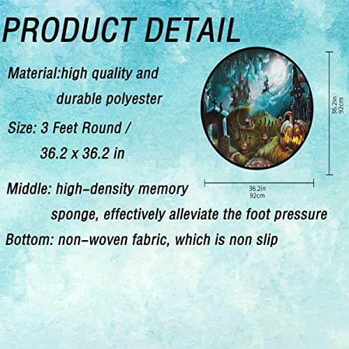 Vdsrup Halloween Doormat Witch Castle Moon Pumpkin Round Floor Mat Non Slip Carpet Yoga Mat Rug for Entryway Living Room Bedroom Home Decor 3' - Image 4