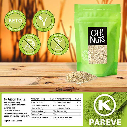 Oh! Nuts White Quinoa Bulk 3LB Seeds | Grain-Like Plant Protein Source, Cooking & Kosher Certified Pantry Items | Superfood Survival Bag Healthy Dried Food Staple for Gluten-Free, Vegan & Paleo Diets - Image 2