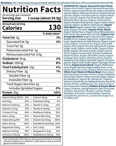 Garden of Life Raw Organic Meal Replacement Powder - Vanilla, 28 Servings, 20g Plant Based Protein Powder, Superfoods, Greens, Vitamins Minerals Probiotics & Enzymes All-in-One Meal Replacement Shake - Image 6
