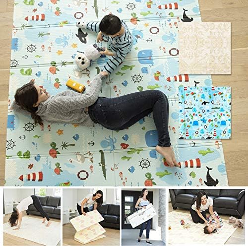 XdeModa Reversible Baby Play Mat & Exercise Mat - Fun & Stylish Foam Floor Playmat for Adults, Kids and Infants. Elegant Room Decor Transforms into Large Fun Activity Gym Mat for Yoga or Crawling