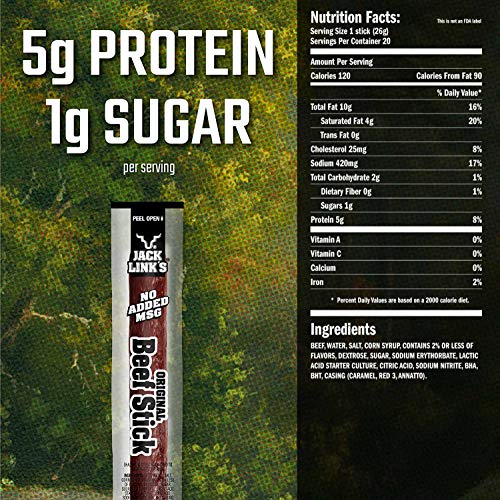 Jack Link's Beef Sticks, Original, 0.92 Ounce (20 Count) - Great Protein Snack, Meat Stick with 5g of Protein, Made with 100% Premium Beef, No Added MSG - Image 5