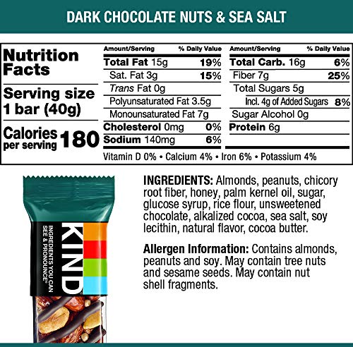 KIND Bars, Dark Chocolate Nuts & Sea Salt, Gluten Free, Low Sugar, 1.4 Ounce, 12 Count - Image 4
